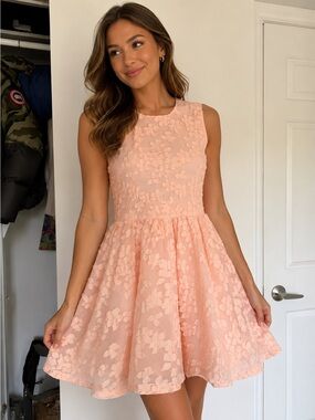 Maje Peach Appliqué Fit-and-Flare Party Dress